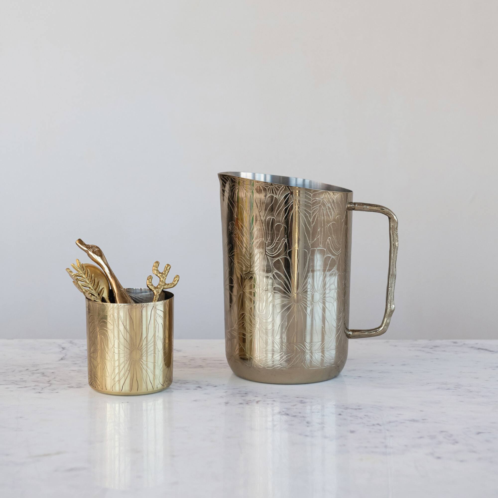 Hello Honey 16-Ounce Stainless Steel Container/Cup with Etched Flowers, Antique Finish